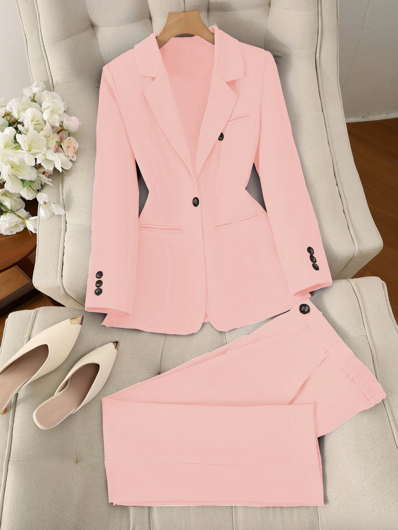 Women's Two Piece Suit With Single Button Jacket And Trousers