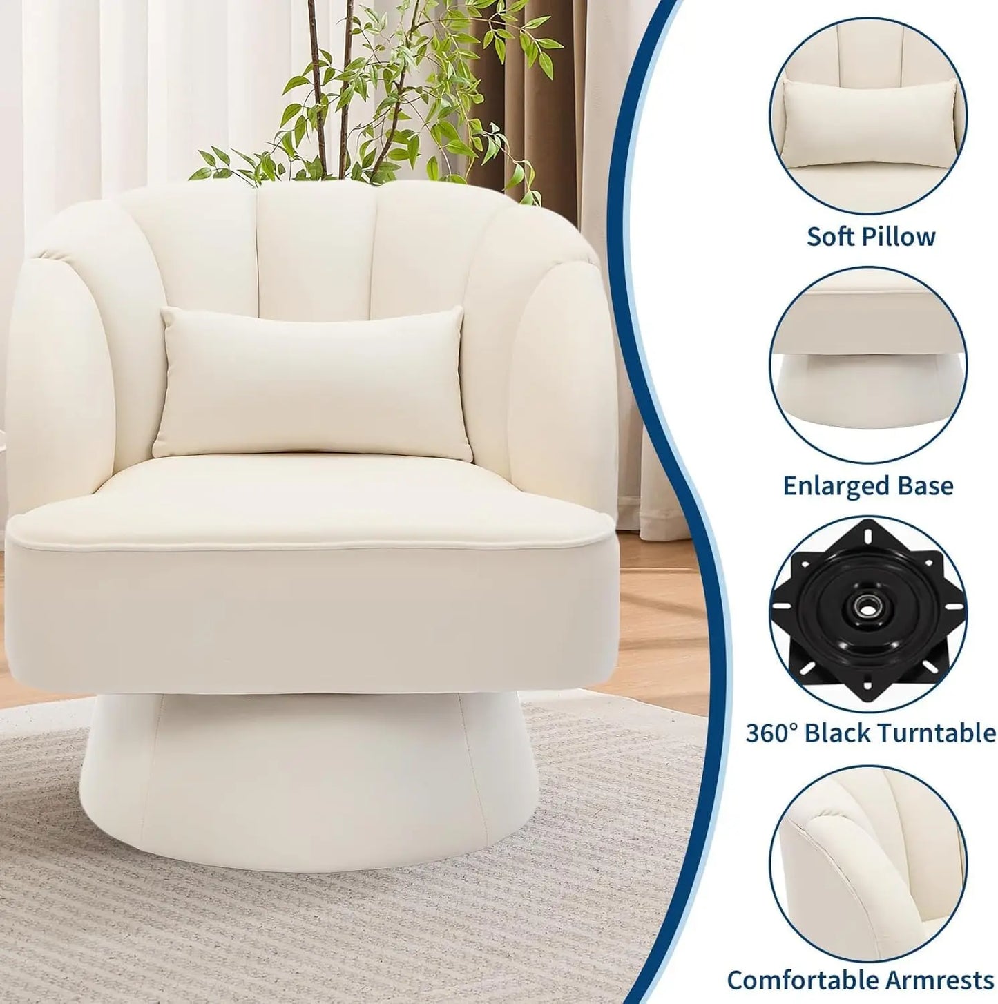 Acekool 360 Degree Swivel Barrel Accent Chair With Plush Velvet