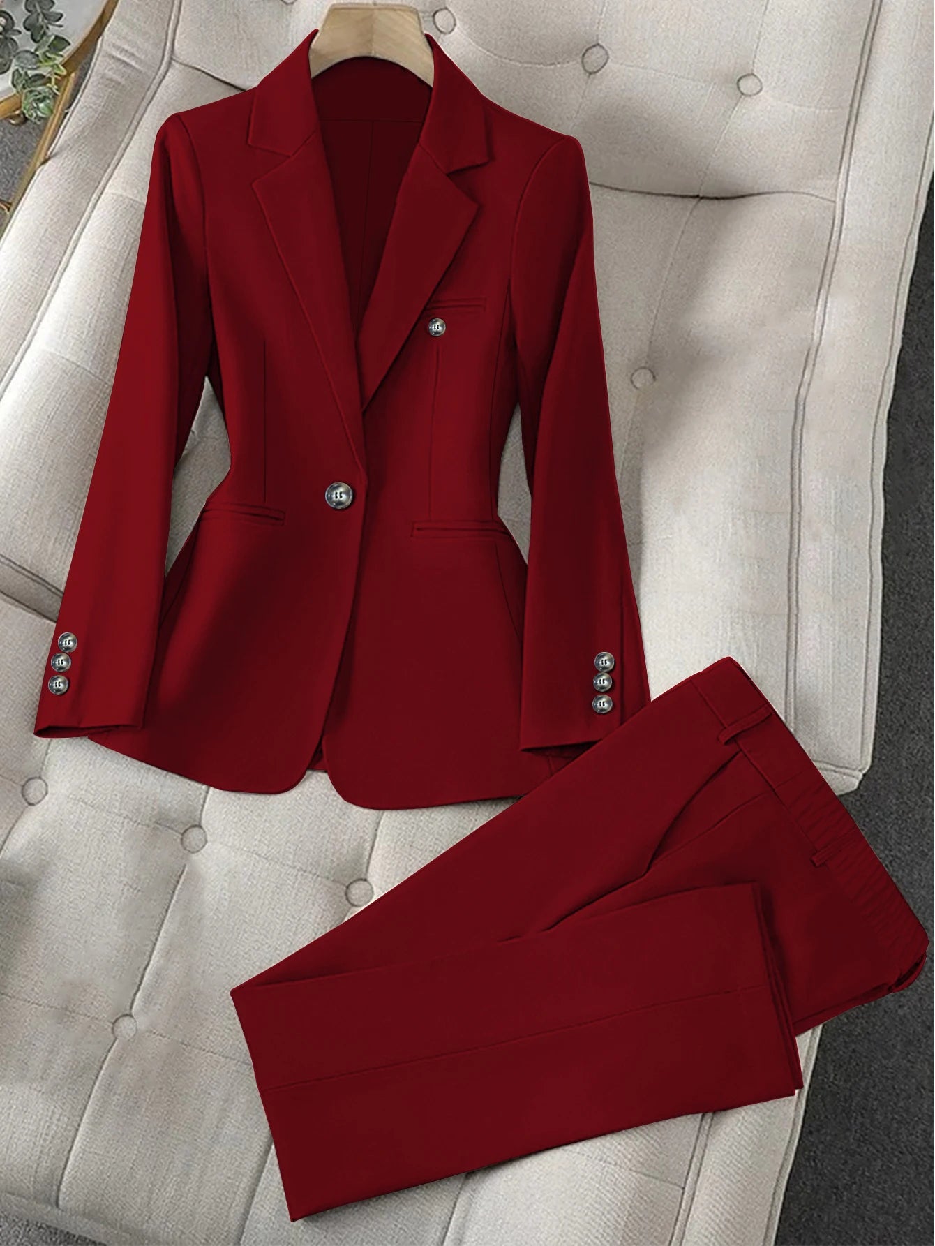 Women's Two Piece Suit With Single Button Jacket And Trousers