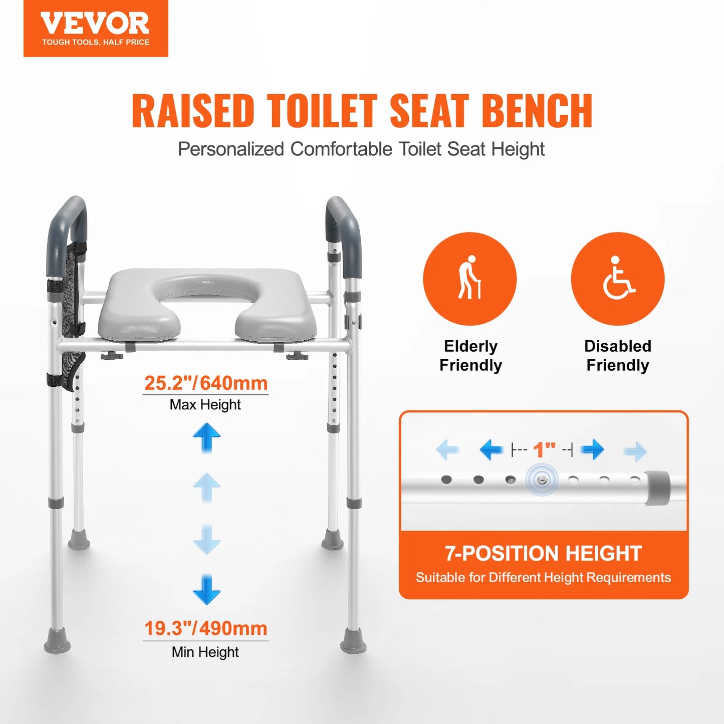 Raised Toilet Seat With 7-Position Height Adjustment