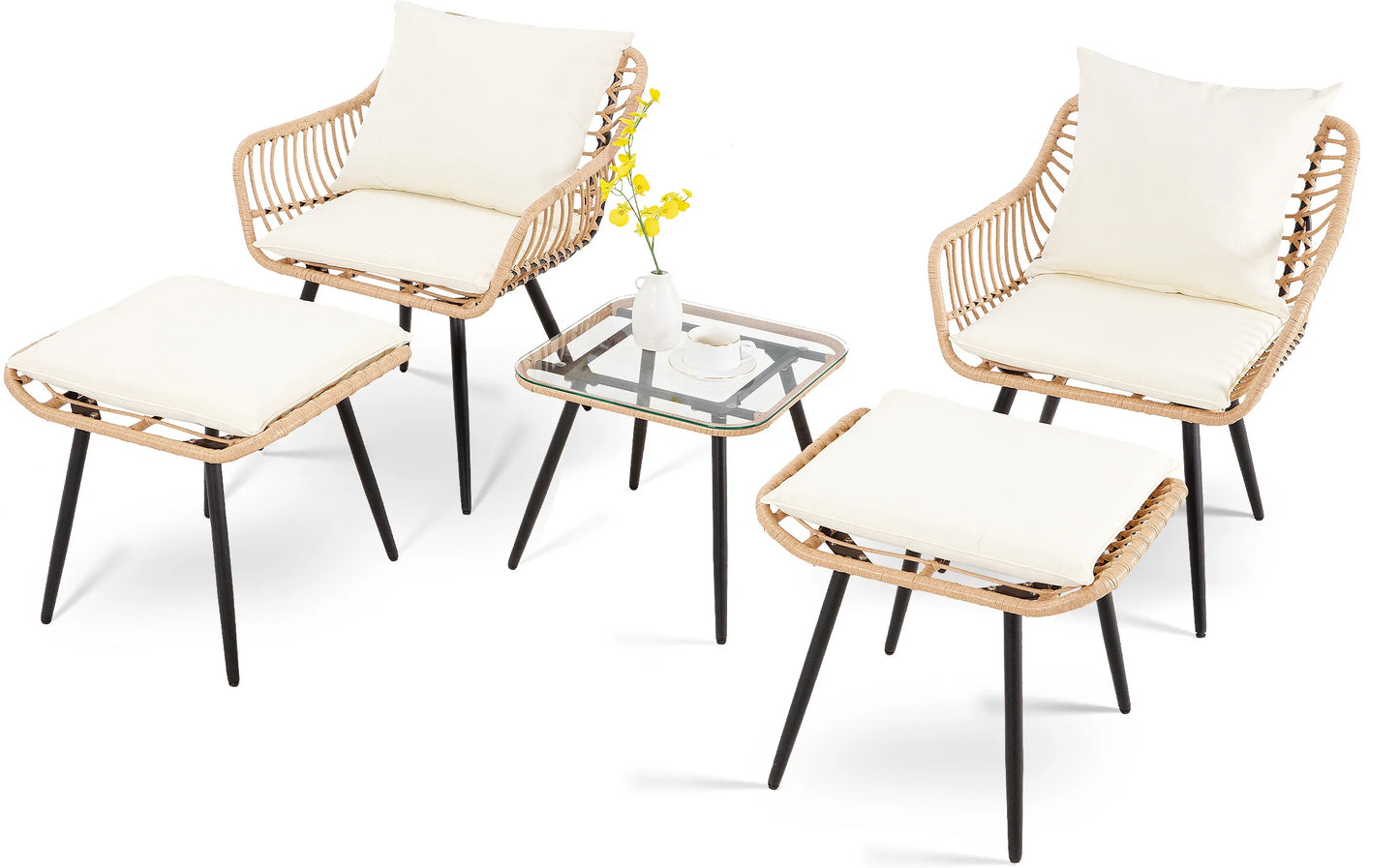 SEOGWISAM 5 Piece Patio Bistro Set All-Weather Wicker Rattan Ottoman