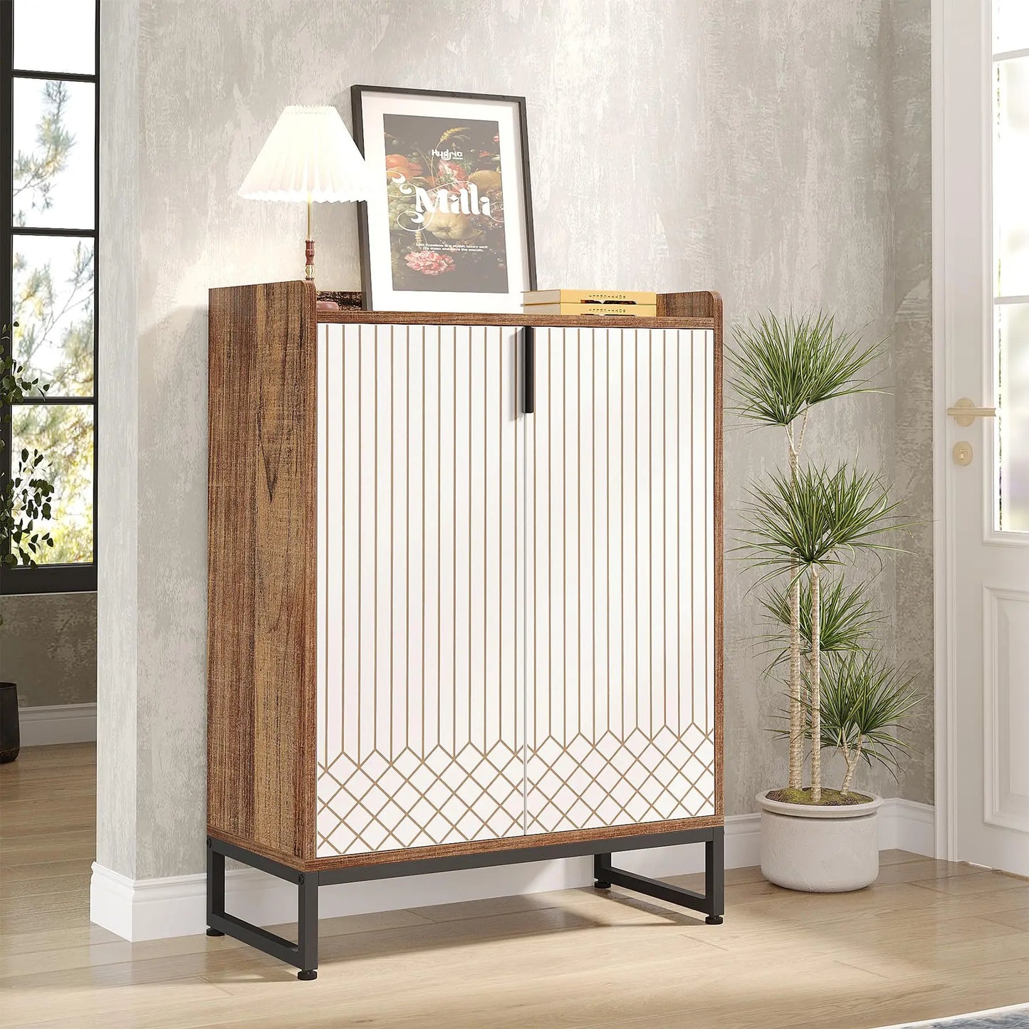 Tribesigns 5 Tier Shoe Cabinet With Doors Wood Storage Organizer