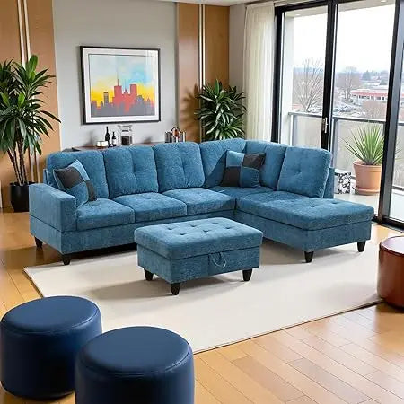 Modern L Shaped Sectional Sofa With Storage Ottoman
