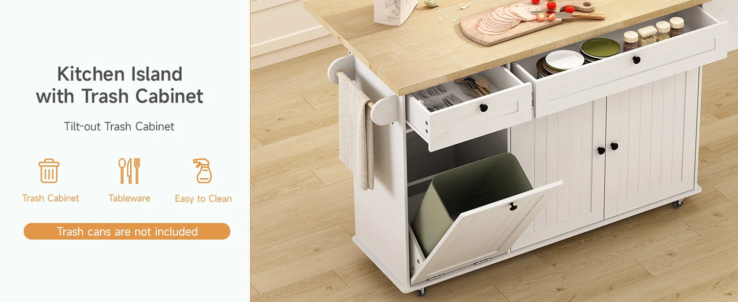 ONBRILL Mobile Kitchen Island With Power Outlet And Towel Rack