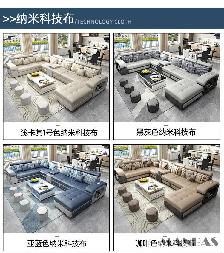 Linlamlim U Shaped Fabric Sofa Set With Usb And Stools