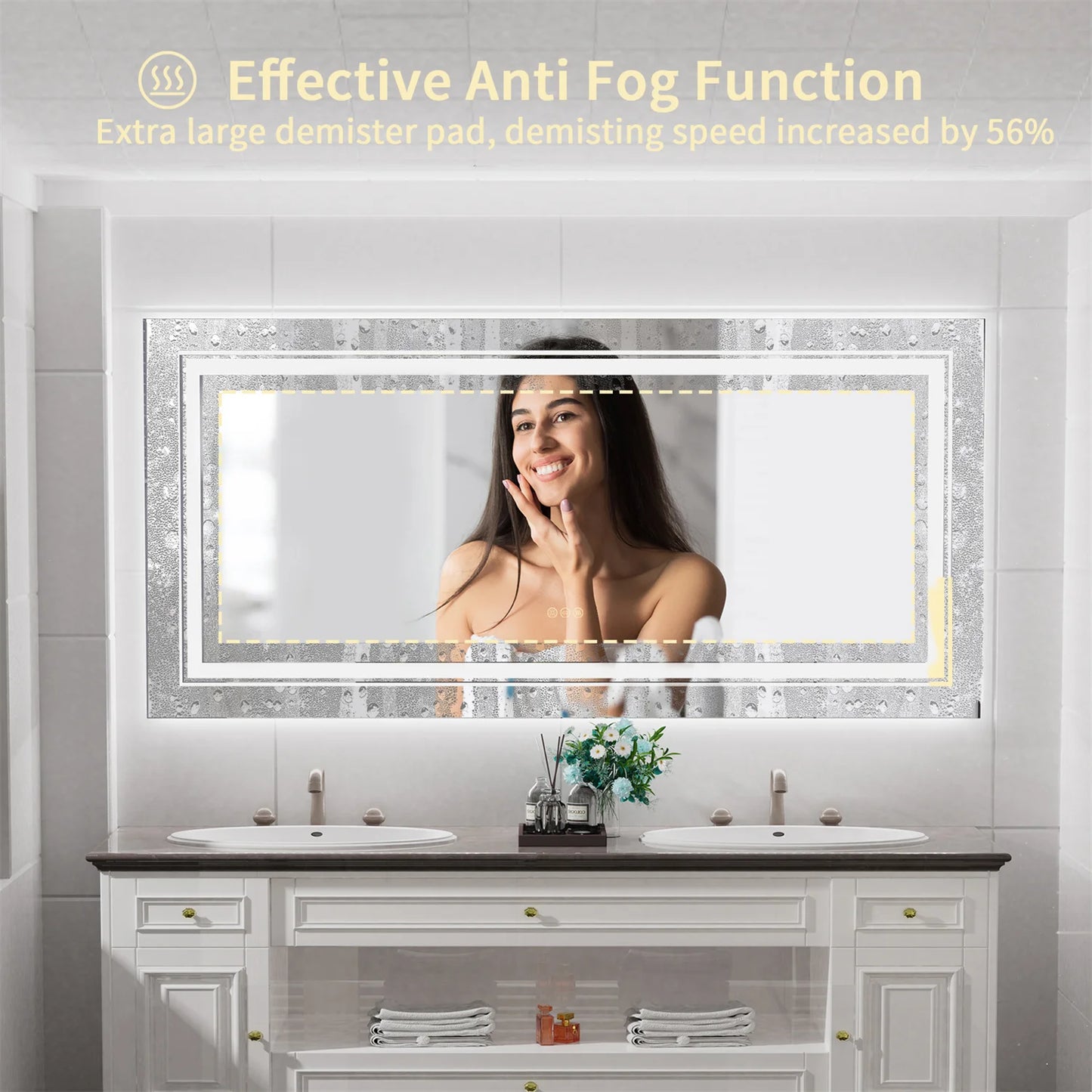 LED Backlit Mirror Dual Lights Anti Fog Dimmable Touch Button