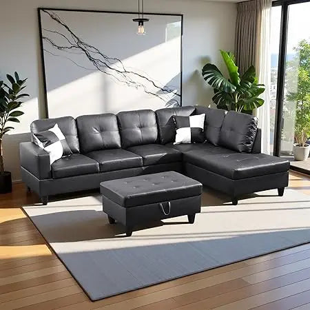 Modern L Shaped Sectional Sofa With Storage Ottoman