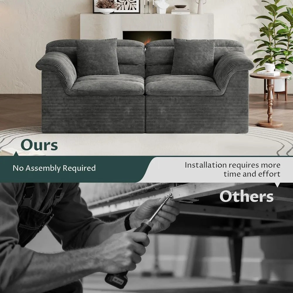 ZHUXIANG Corduroy Deep Seats Loveseat Sofa