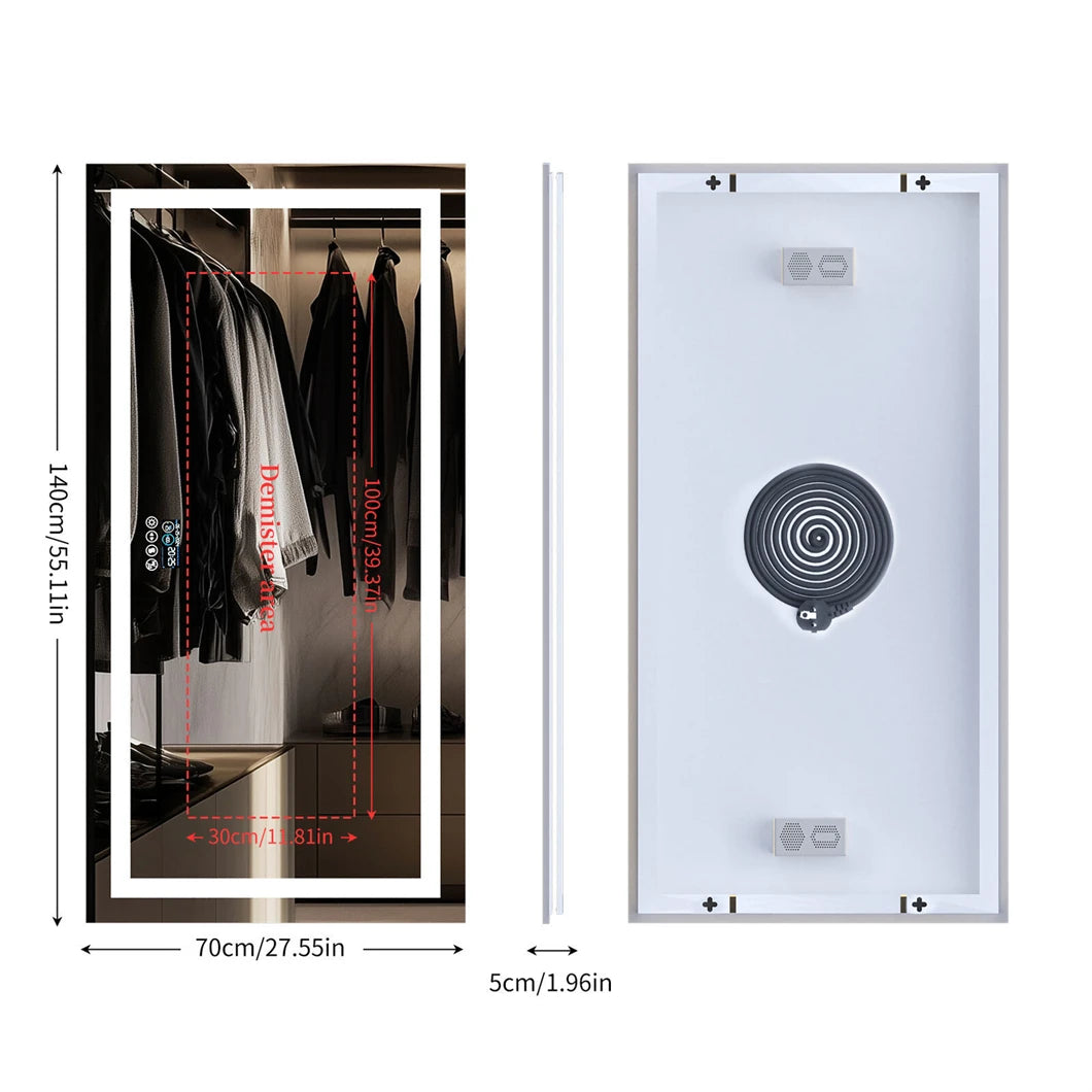 BORWART Smart LED Vanity Mirror Wall Mounted Bluetooth Digital Display