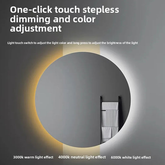 Round Wall-Mounted Smart Bathroom Mirror With LED Anti-Fog Touch Screen