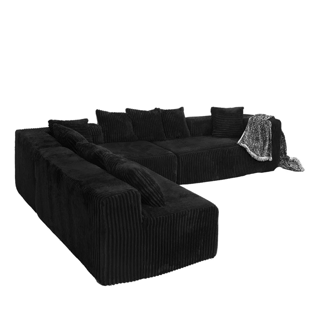 U Shaped Sectional Sofa With Corduroy Fabric Customizable Living Room