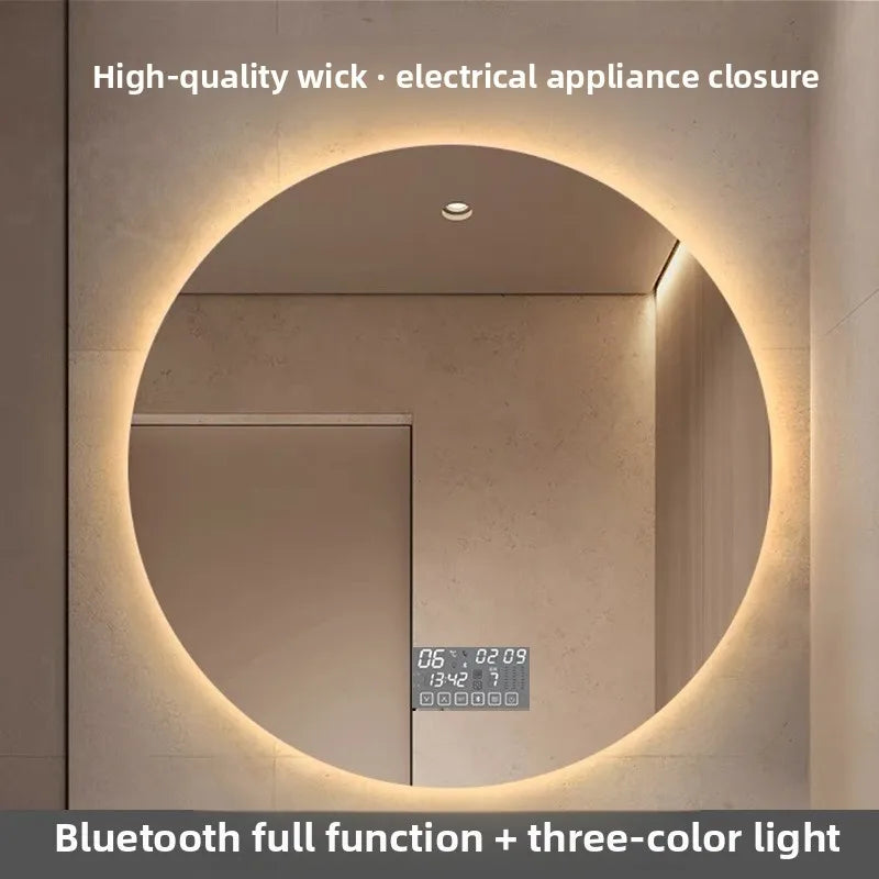 Round Wall-Mounted Smart Bathroom Mirror With LED Anti-Fog Touch Screen