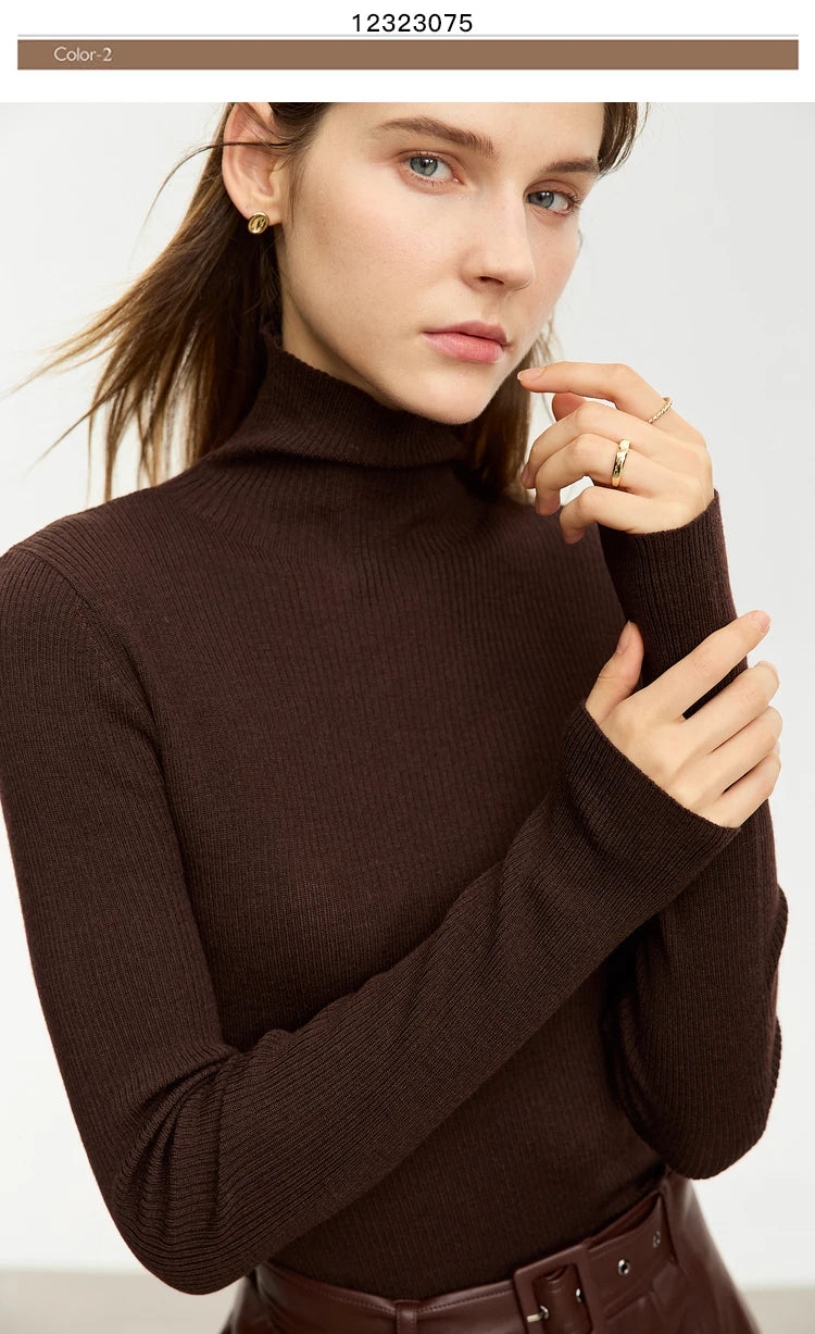 AMIICN Minimalism Women Sweater Slim Fit Turtleneck Warm Knit