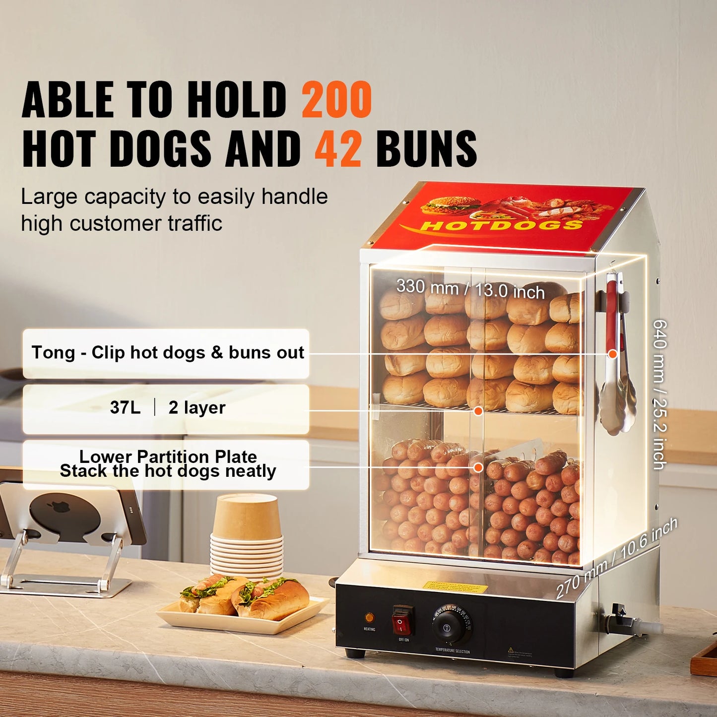 SucceBuy Two Tier Hot Dog Steamer With Temperature Control