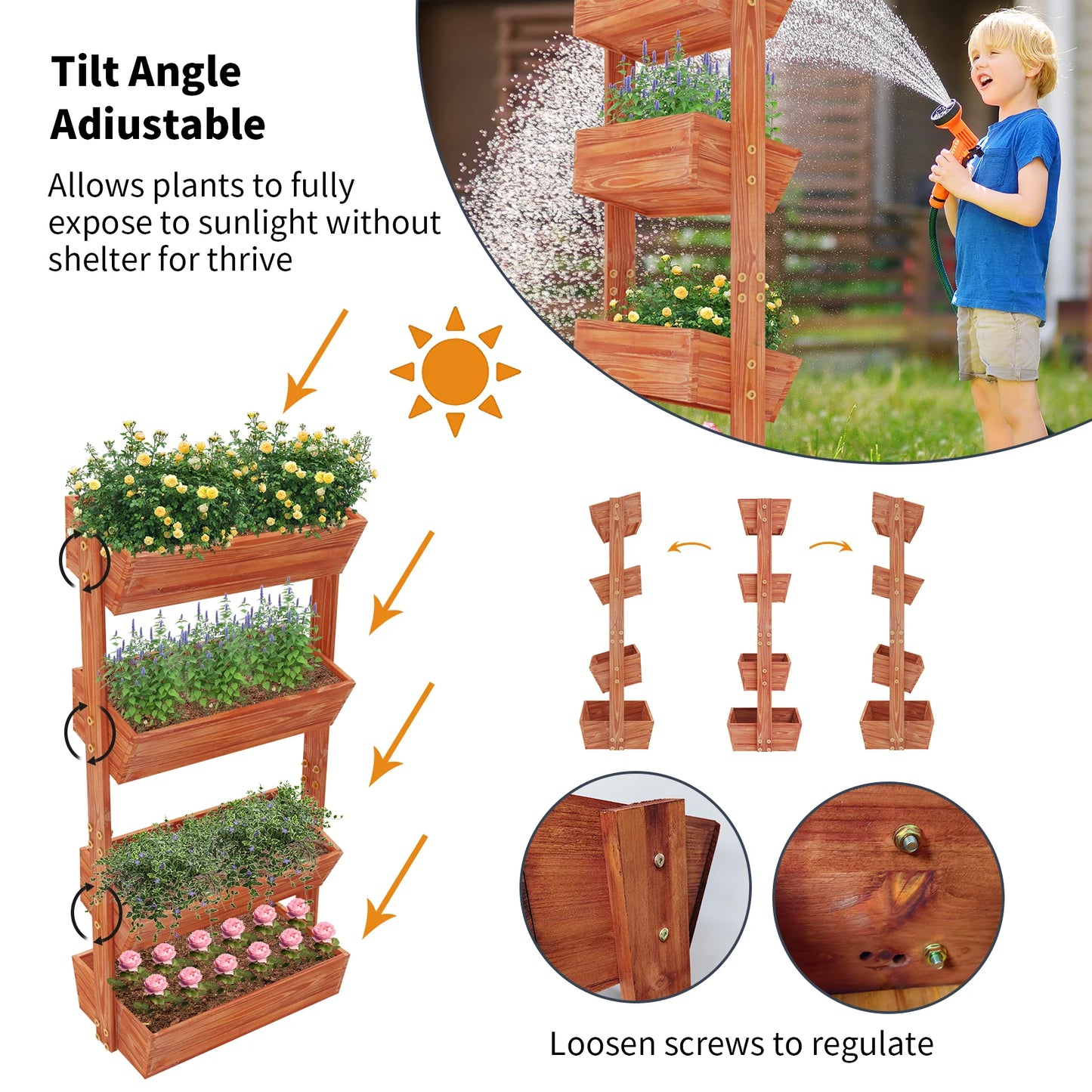 Wooden 4-Tier Raised Garden Bed With Vertical Planter Rack