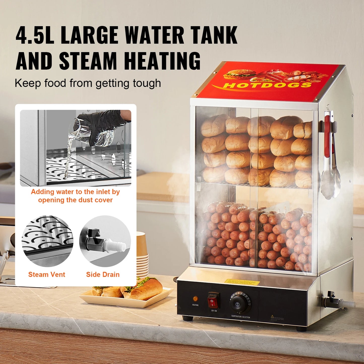 SucceBuy Two Tier Hot Dog Steamer With Temperature Control