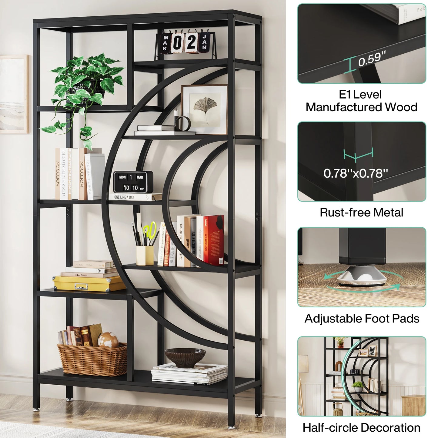 Tribesigns Industrial 5 Tier Etagere Bookcase Freestanding Organizer