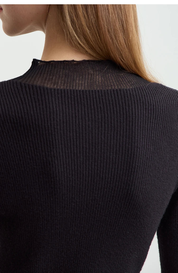 AMIICN Minimalist Winter Turtleneck Sweater With Sheer Panels