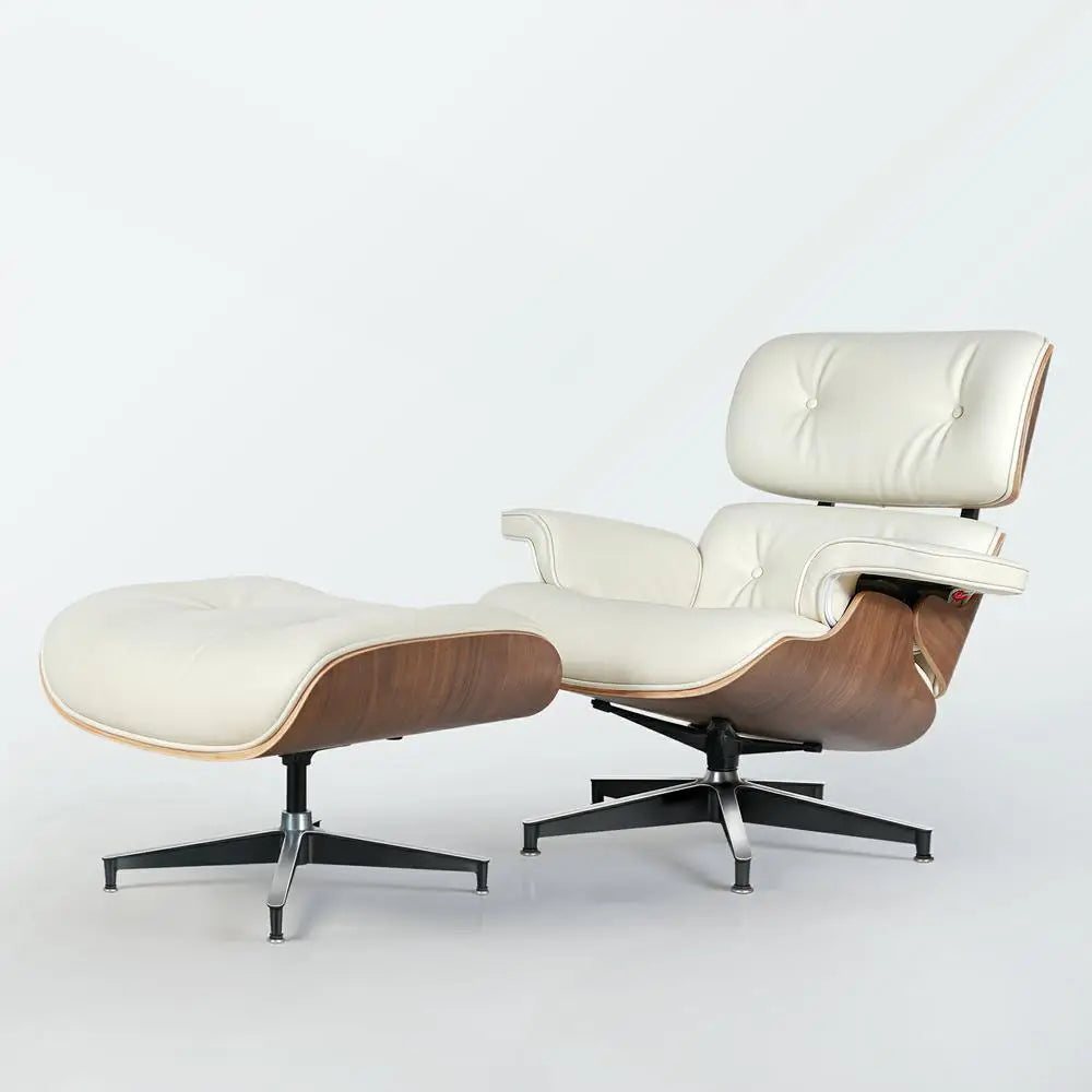 Mid Century Leather Armchair With Ottoman For Living Room