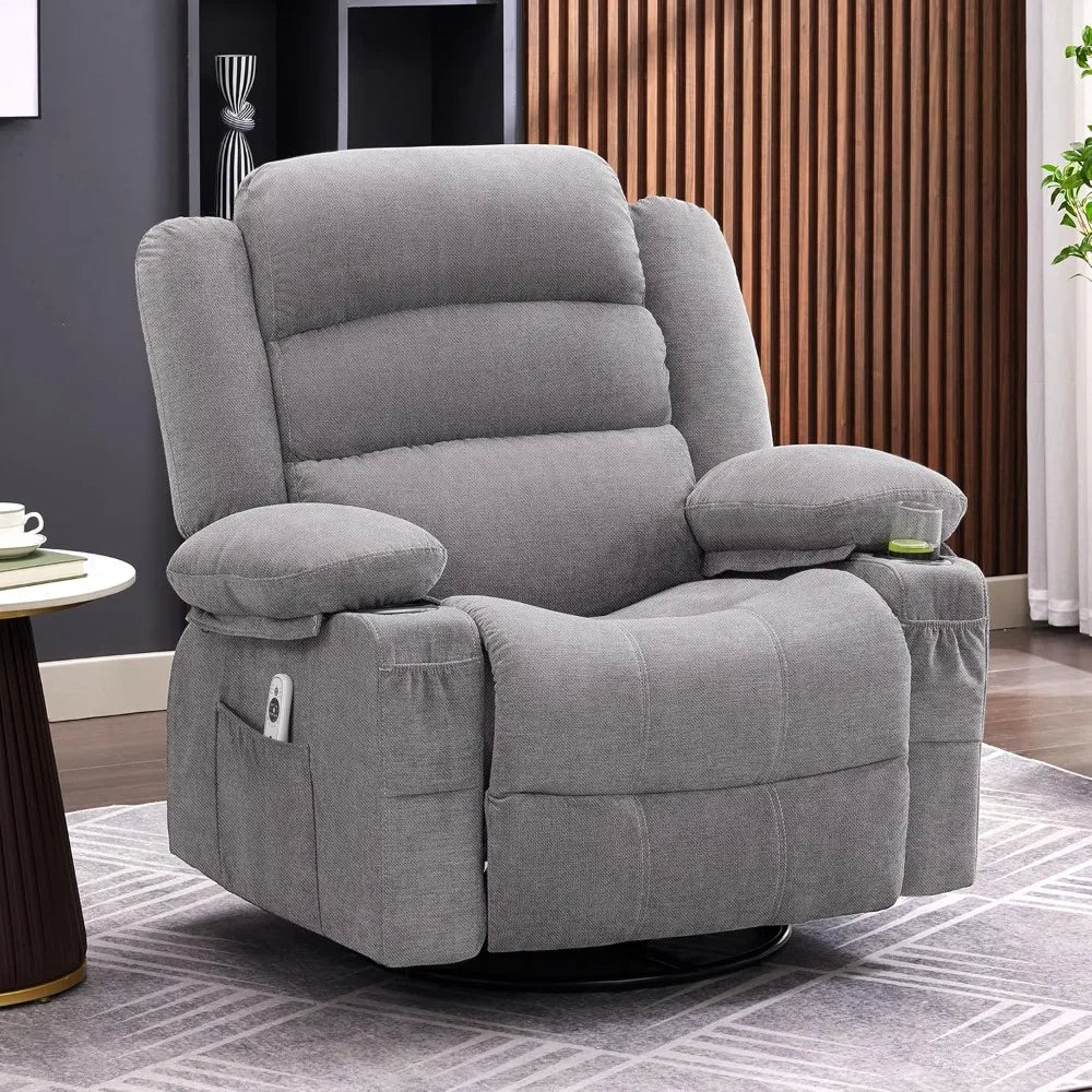 Rocker Recliner Chair With Heat And Massage 360 Degree Swivel For Adults