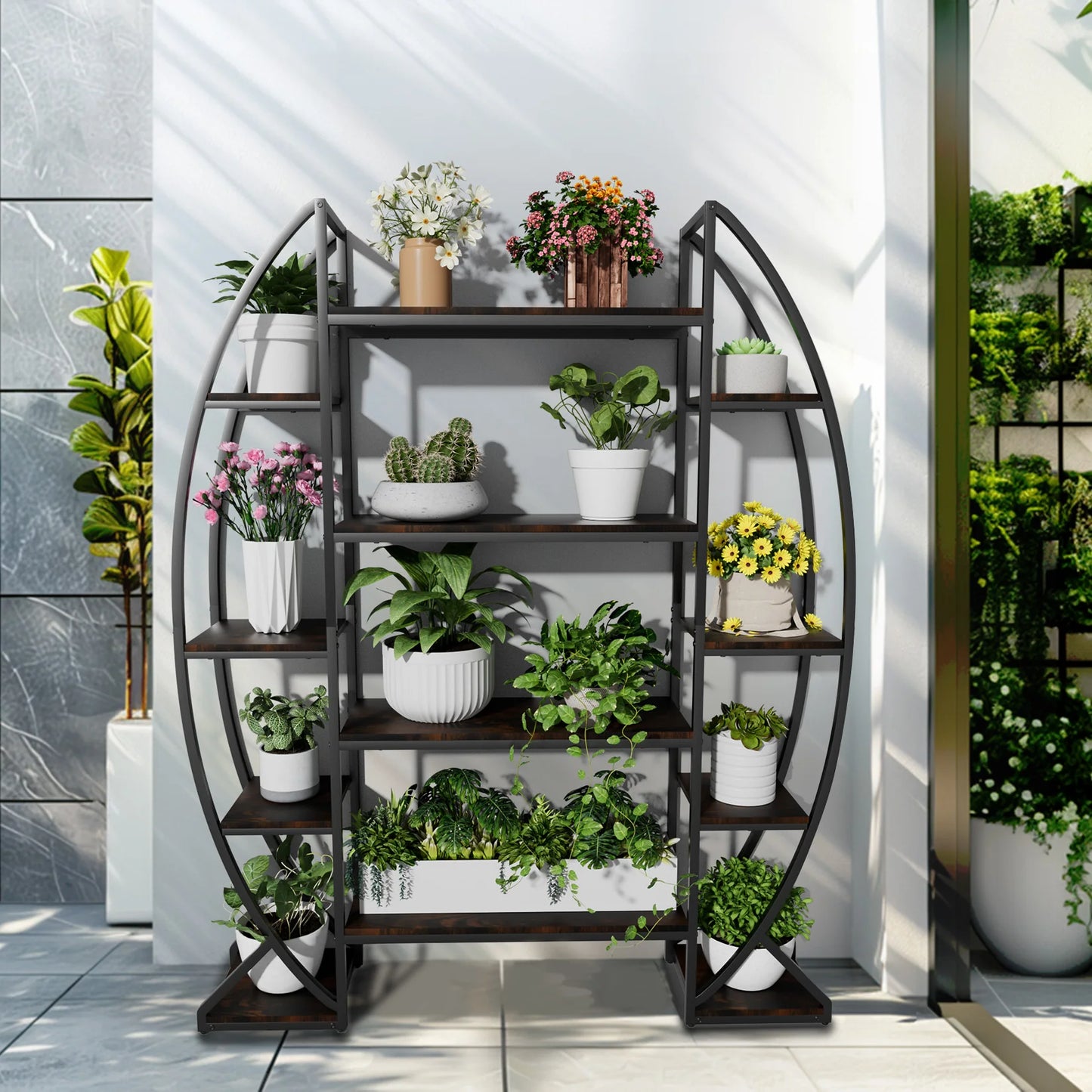 Half Moon Shape Plant Stand Industrial Multilayer Shelf Rack