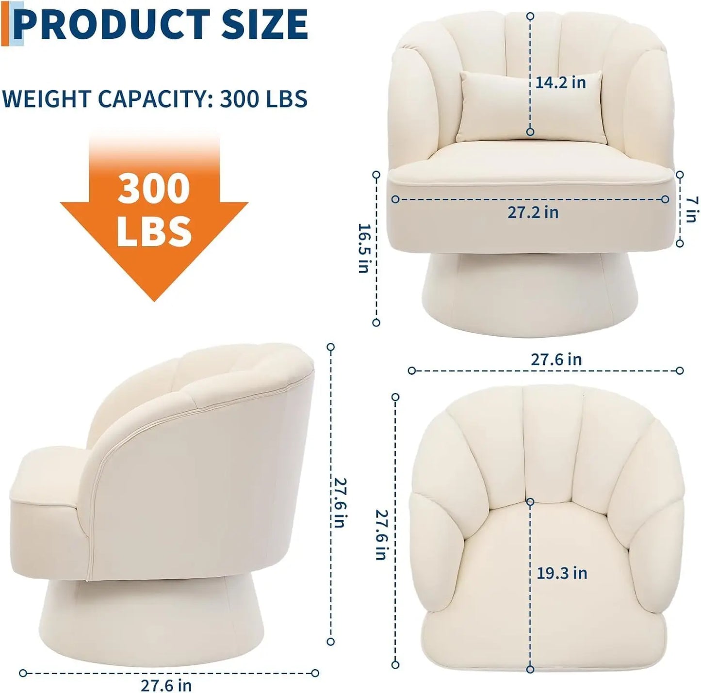 Acekool 360 Degree Swivel Barrel Accent Chair With Plush Velvet