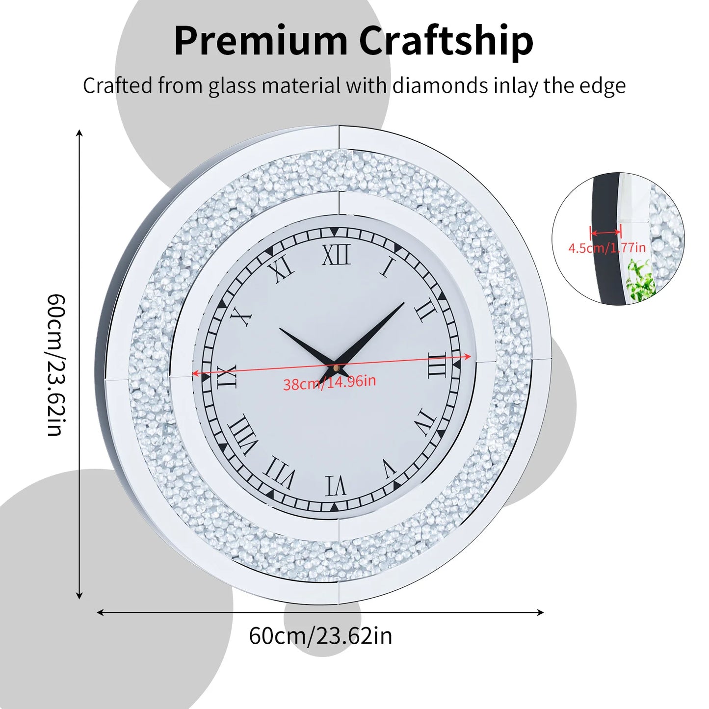 Glam Sparkle Round Mirrored Wall Clock for Home Decor