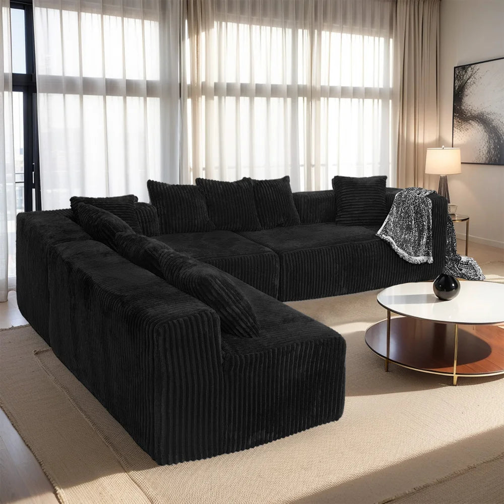 U Shaped Sectional Sofa With Corduroy Fabric Customizable Living Room