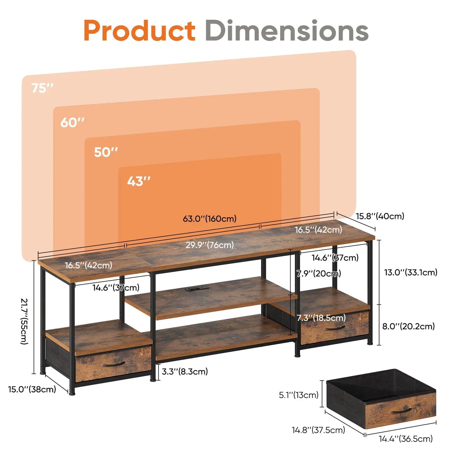 JHK Wooden TV Stand Entertainment Center With Storage