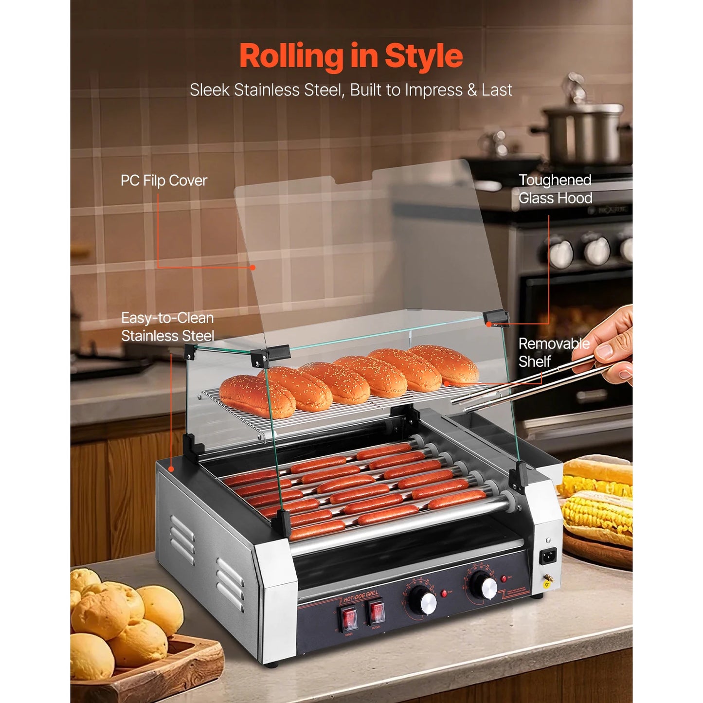 VEVOR Hot Dog Roller With Dual Temperature Control