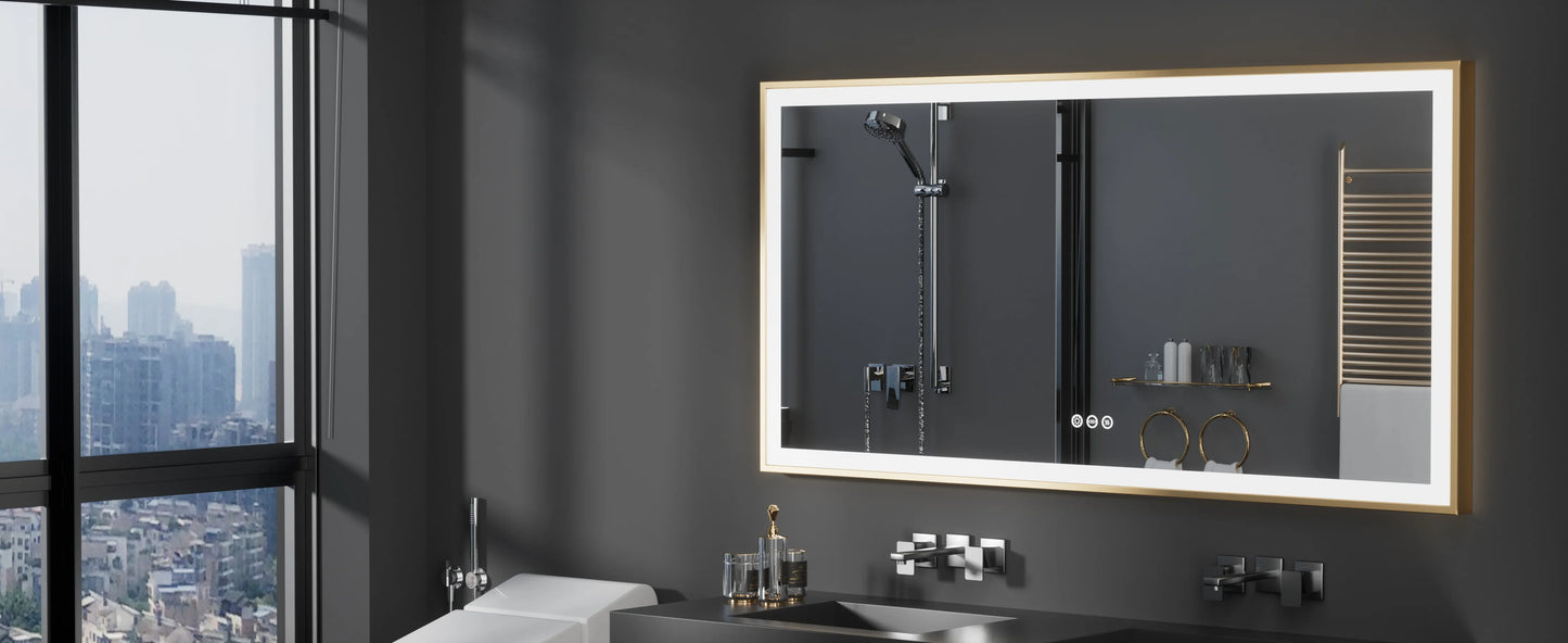 LED Bathroom Vanity Mirror With Aluminum Frame Front Lighted Modern
