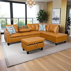 Modern L Shaped Sectional Sofa With Storage Ottoman