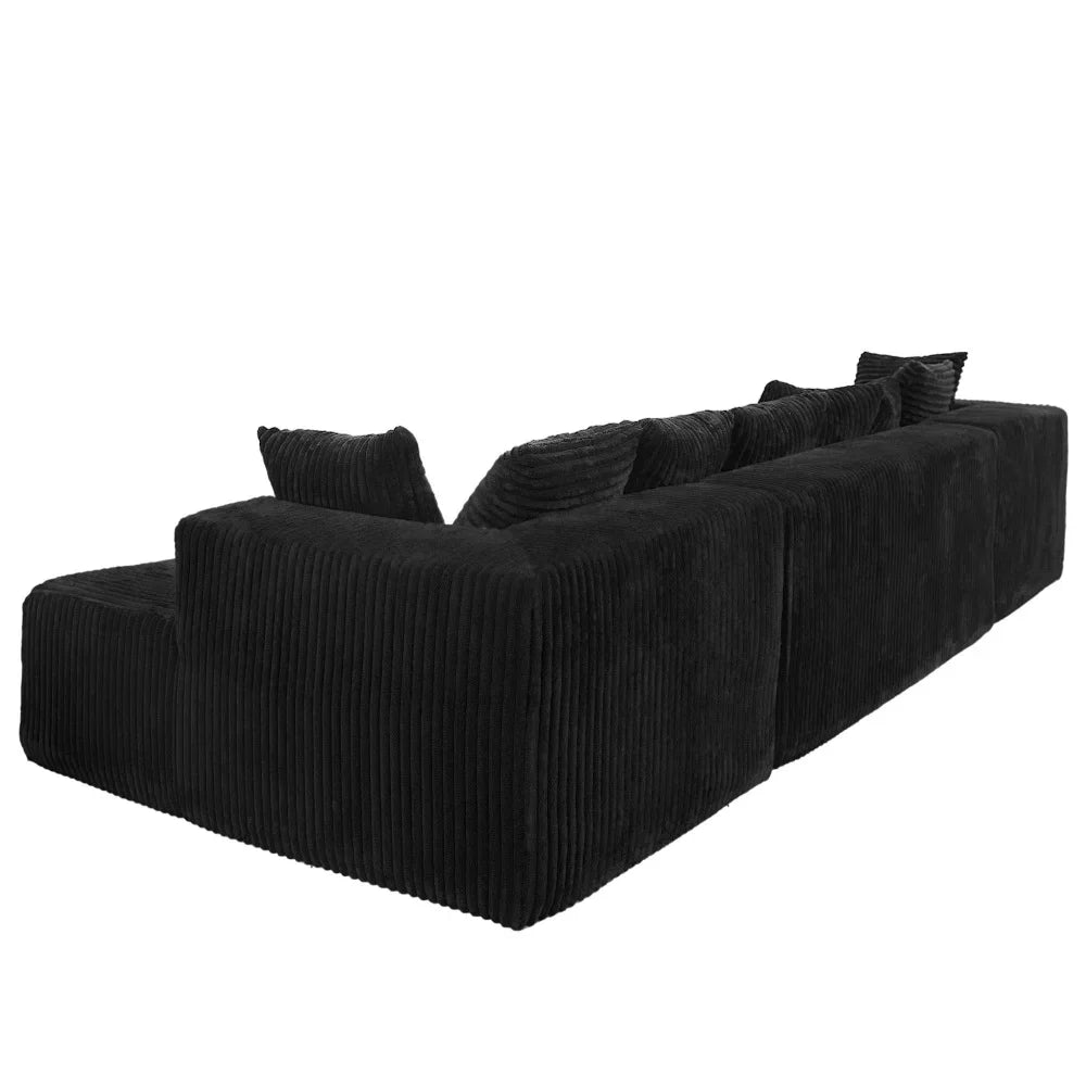 U Shaped Sectional Sofa With Corduroy Fabric Customizable Living Room