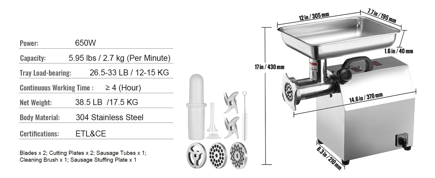 SucceBuy Electric Meat Grinder Sausage Stuffer Stainless Steel