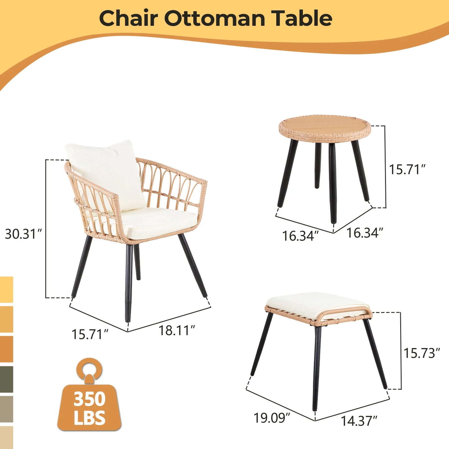 SEOGWISAM 5 Piece Patio Bistro Set Outdoor Wicker Conversation Set