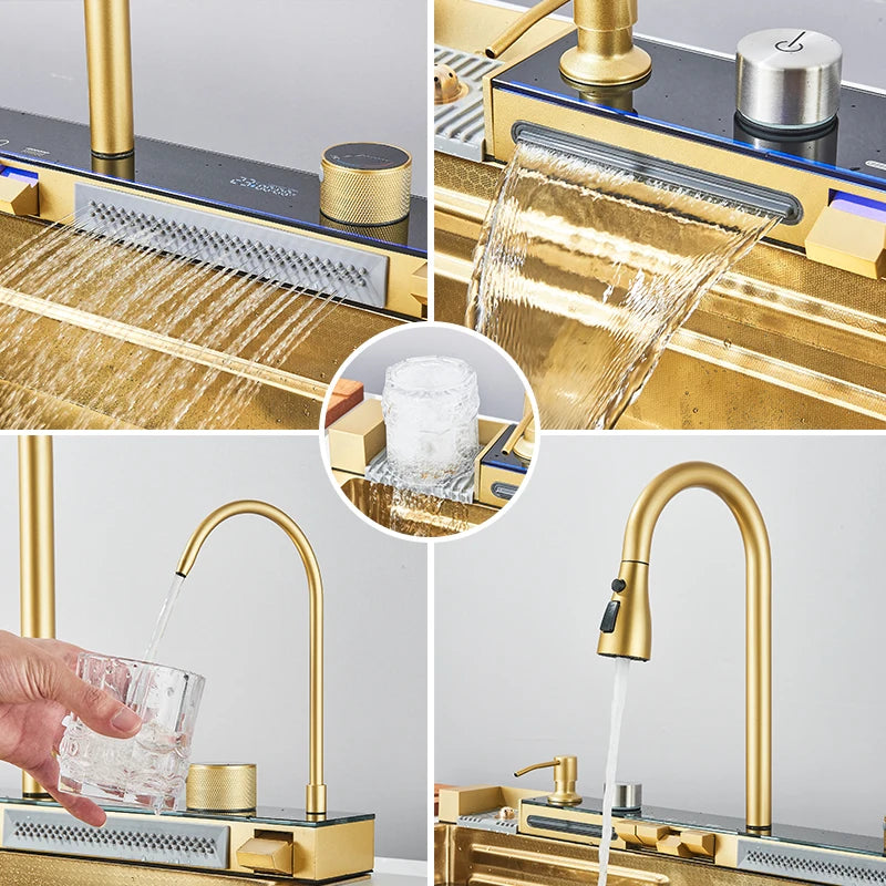 Rozin 304 Stainless Steel Kitchen Sink With Digital Waterfall Faucet