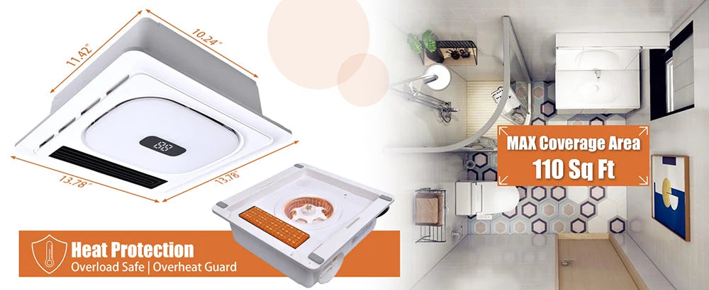 4-In-1 Bathroom Exhaust Fan With Bluetooth Speaker 1800W Heater