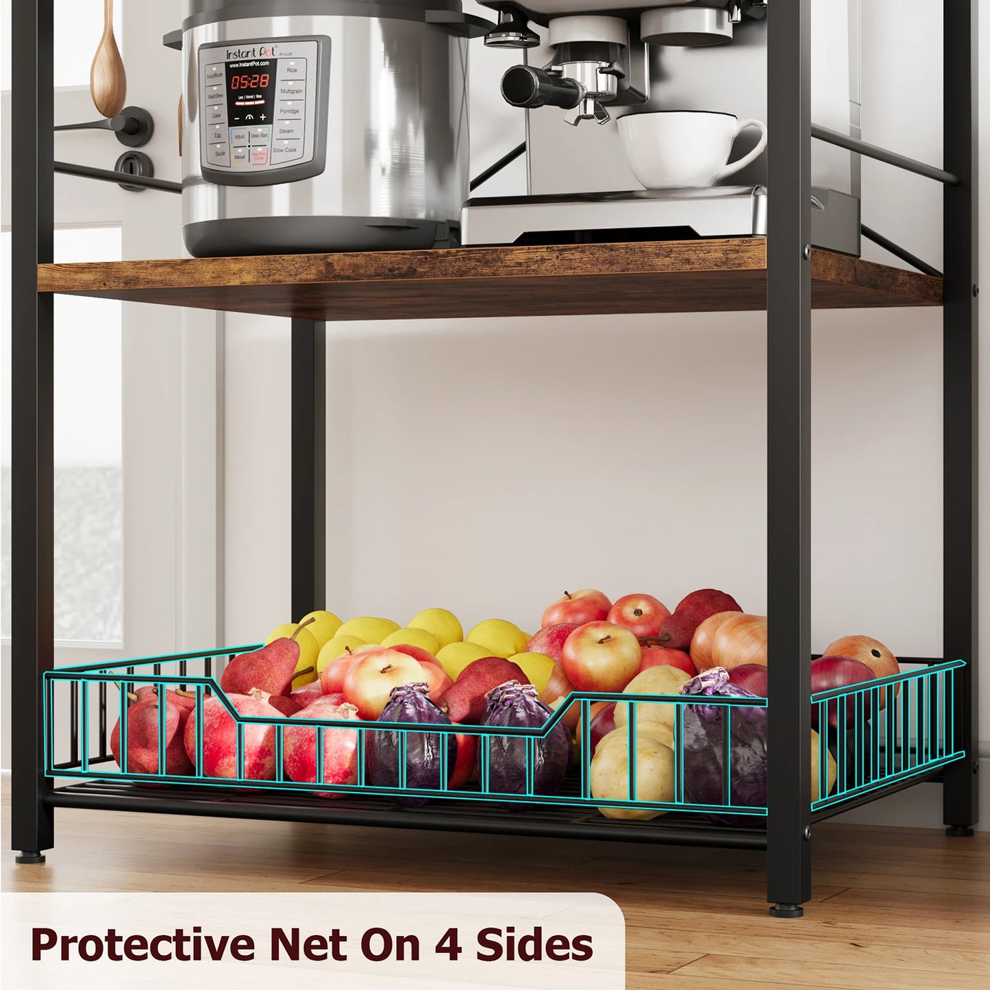 TWISTER.CK 4 Tier Kitchen Baker Rack With Wire Basket Hooks
