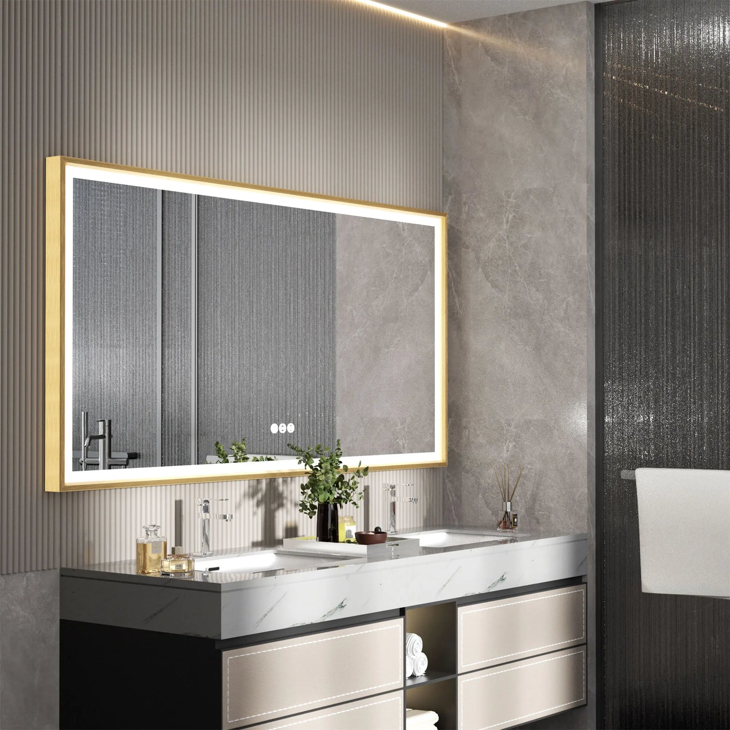 LED Bathroom Vanity Mirror With Aluminum Frame Front Lighted Modern