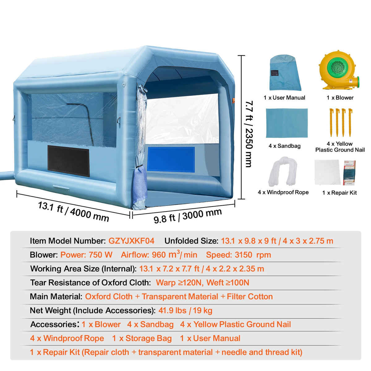 Inflatable Paint Booth With Powerful Blowers And Air Filter System