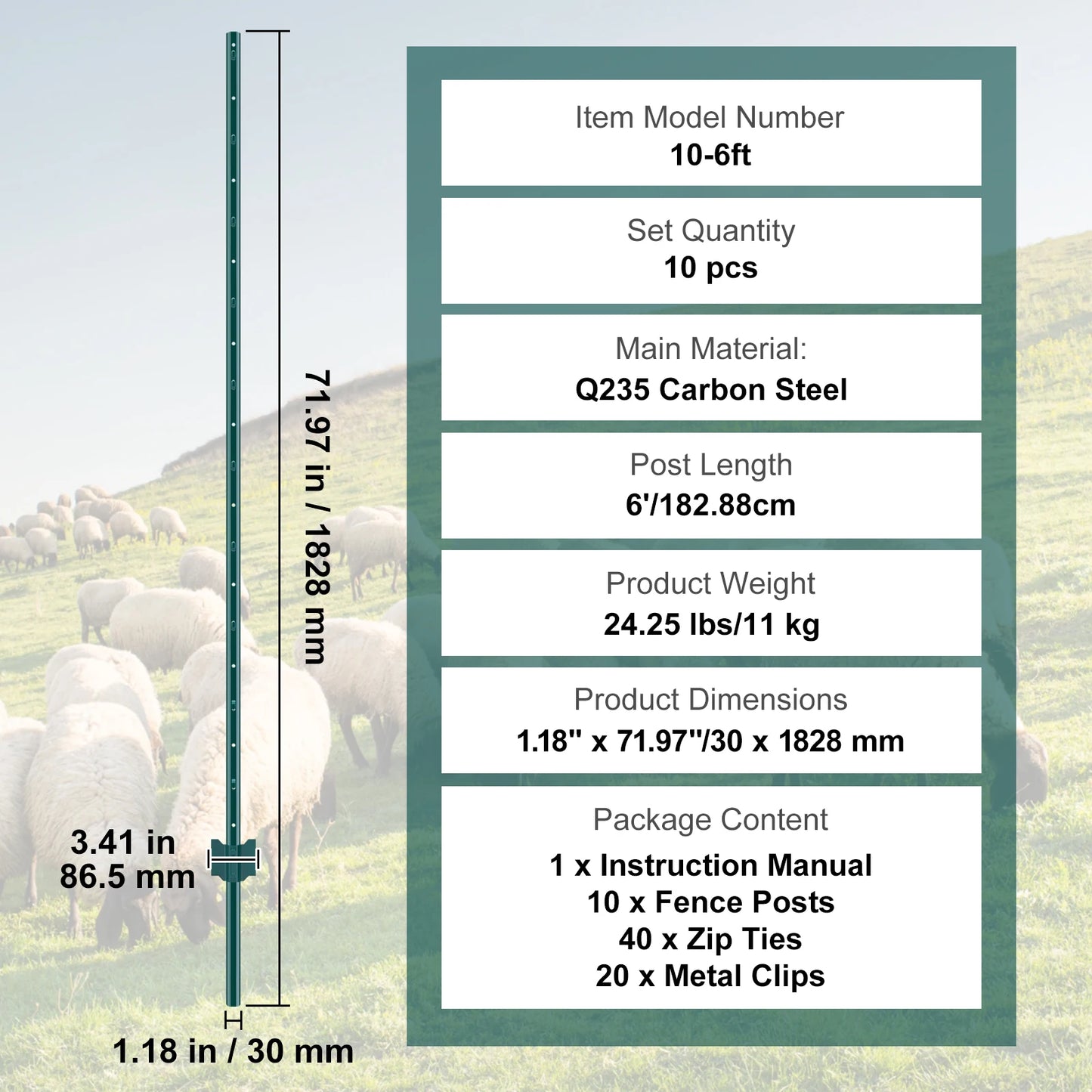 SucceBuy Heavy Duty Q235 Carbon Steel Fence Post Set Outdoor