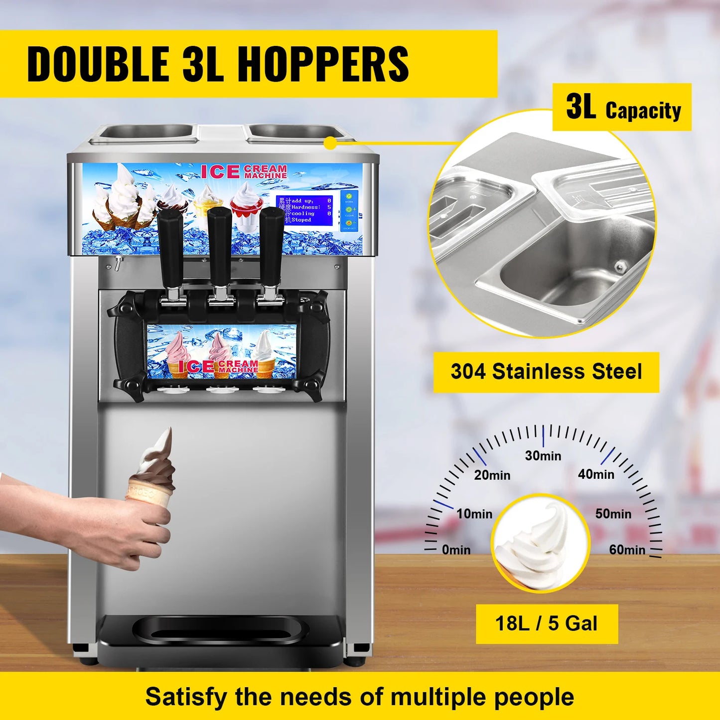 VEVOR Commercial Ice Cream Freezer Machine 3 Flavor Yogurt Maker