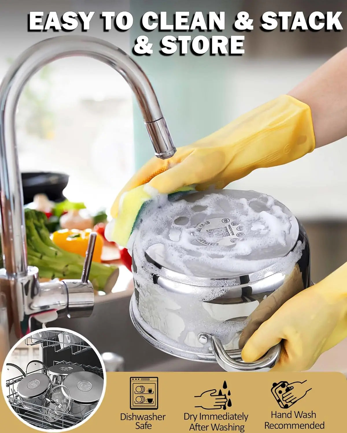 Stainless Steel Stock Pot Set With Glass Lids For Induction