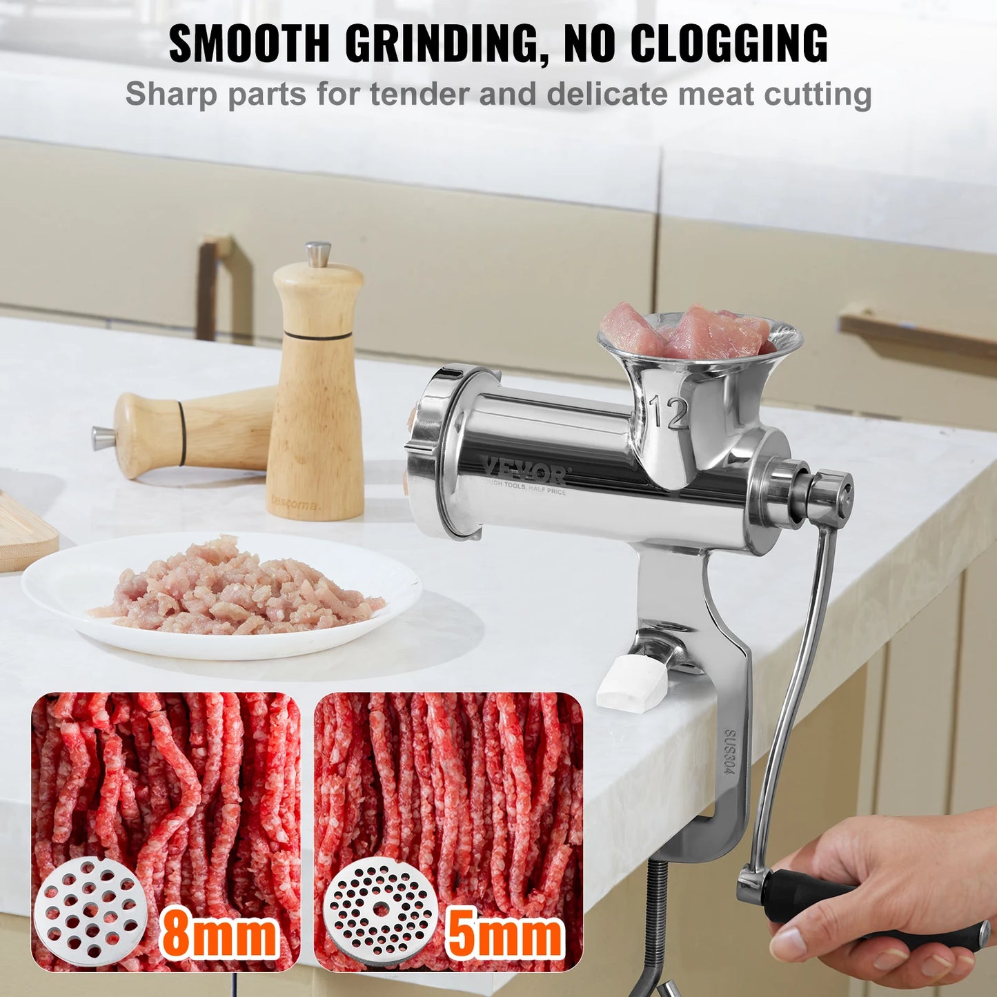 SucceBuy Manual Meat Grinder Stainless Steel With Table Clamp