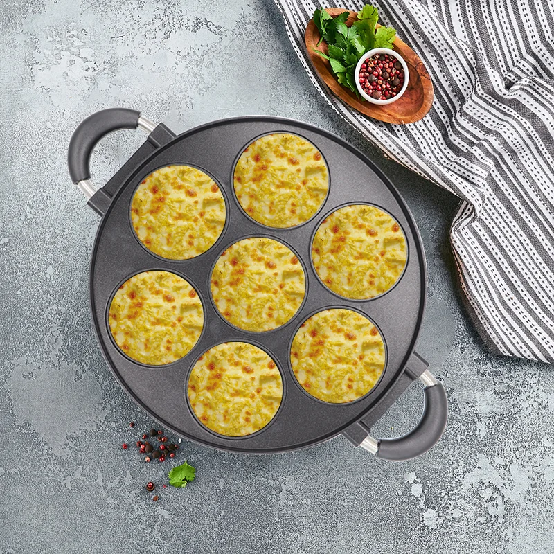 Cast Iron 7 Hole Omelette Pan Nonstick Cookware For Breakfast