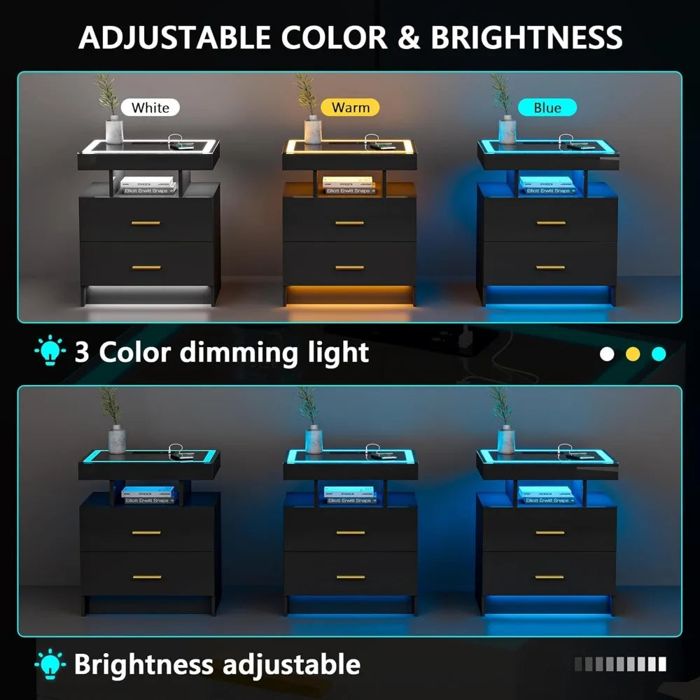 Wireless Charging LED Nightstand With Smart Storage And RGB Lighting