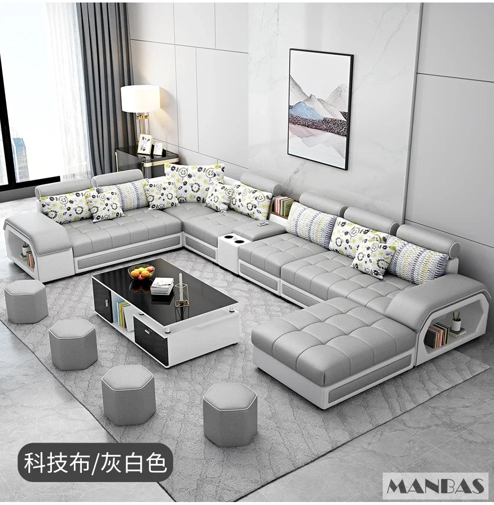 Linlamlim U Shaped Fabric Sofa Set With Usb And Stools
