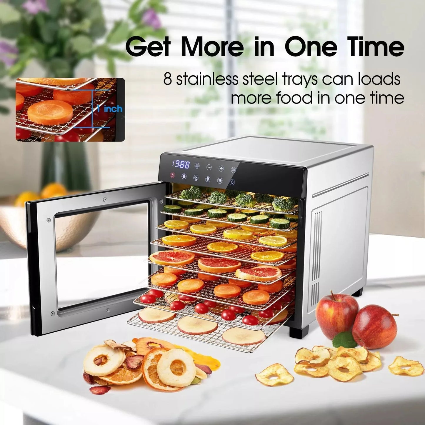 SNDOAS 8-Tray Food Dehydrator 600W With 4 Presets And Timer