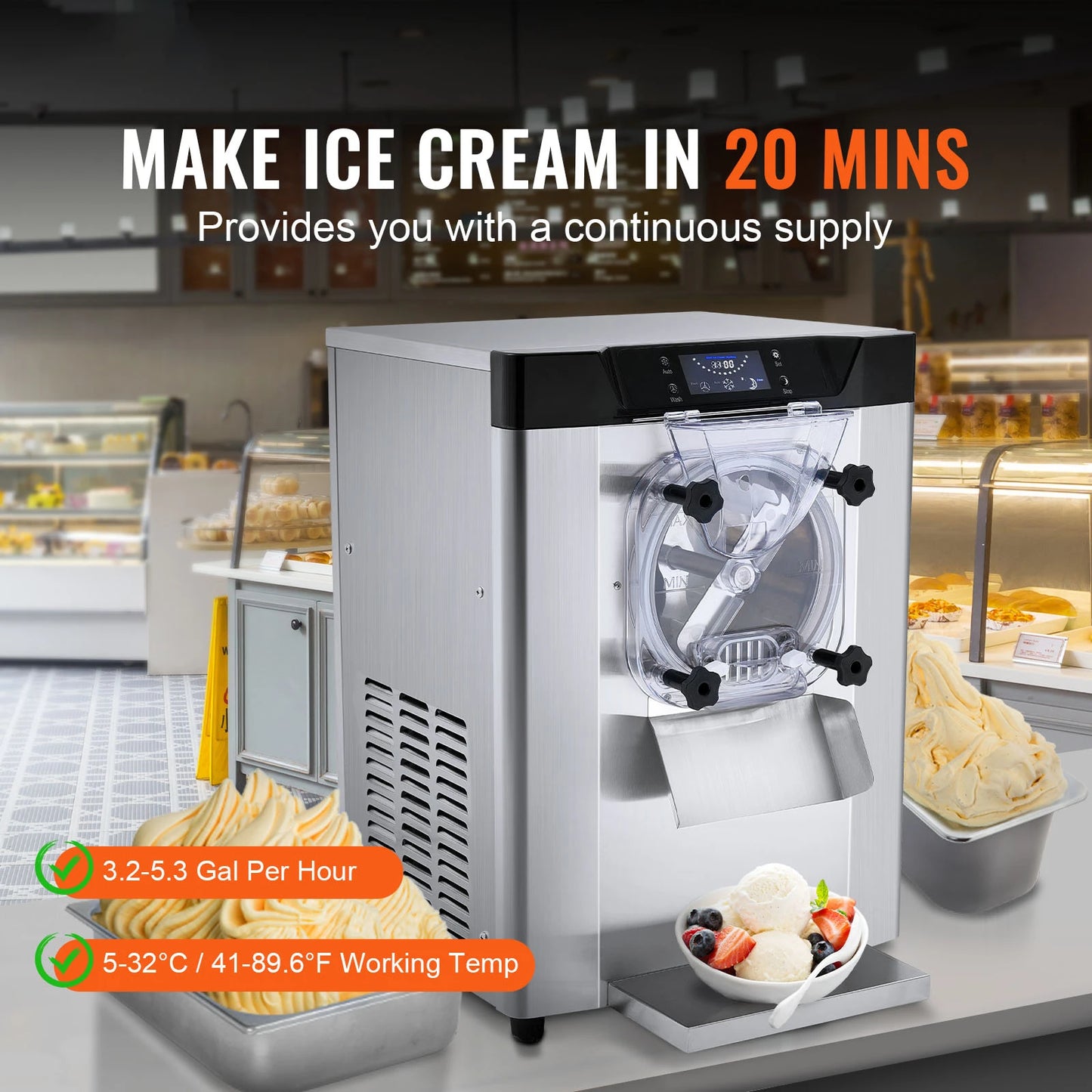 SucceBuy Commercial Ice Cream Machine Single Flavor Countertop