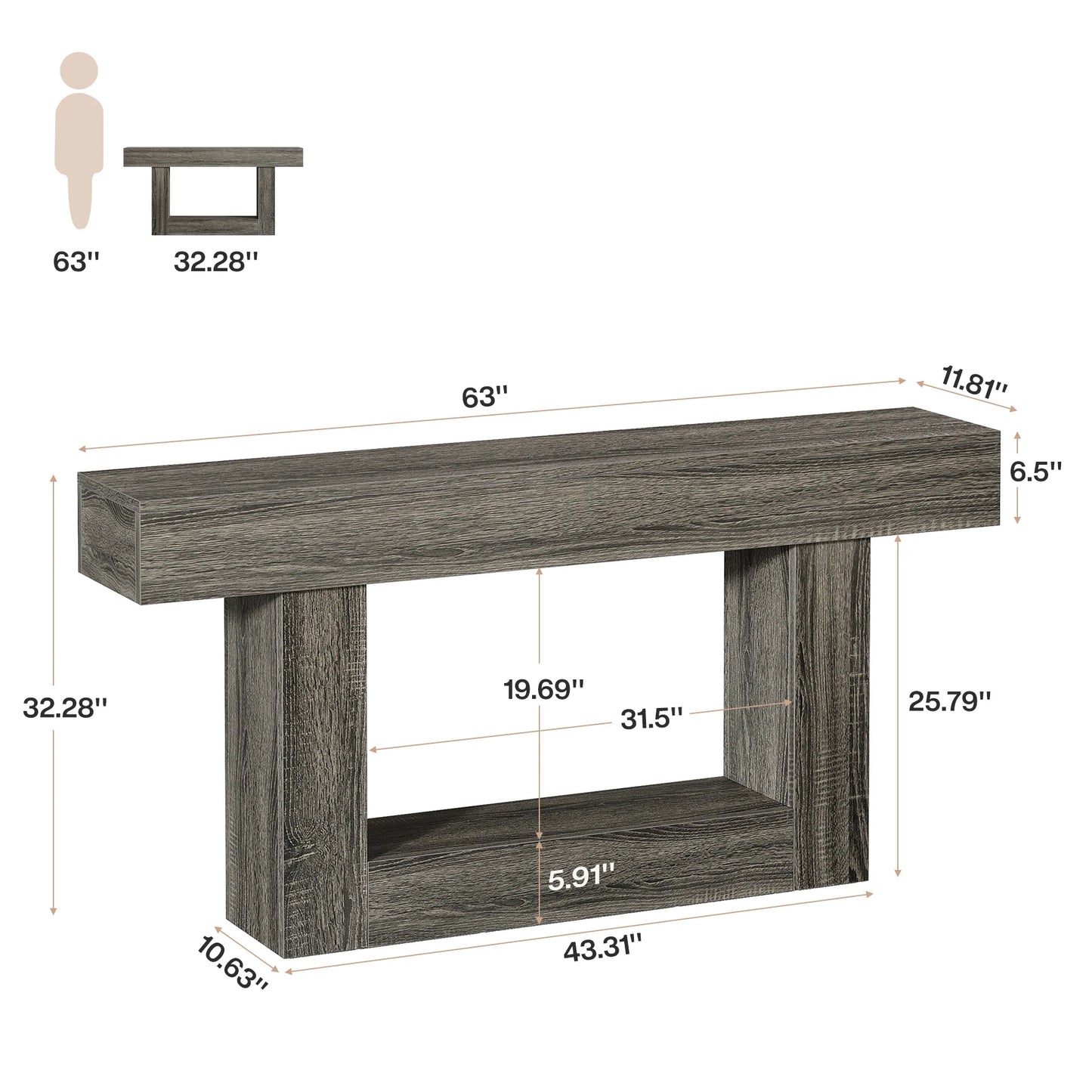 Tribesigns Farmhouse Console Table With U Shaped Base